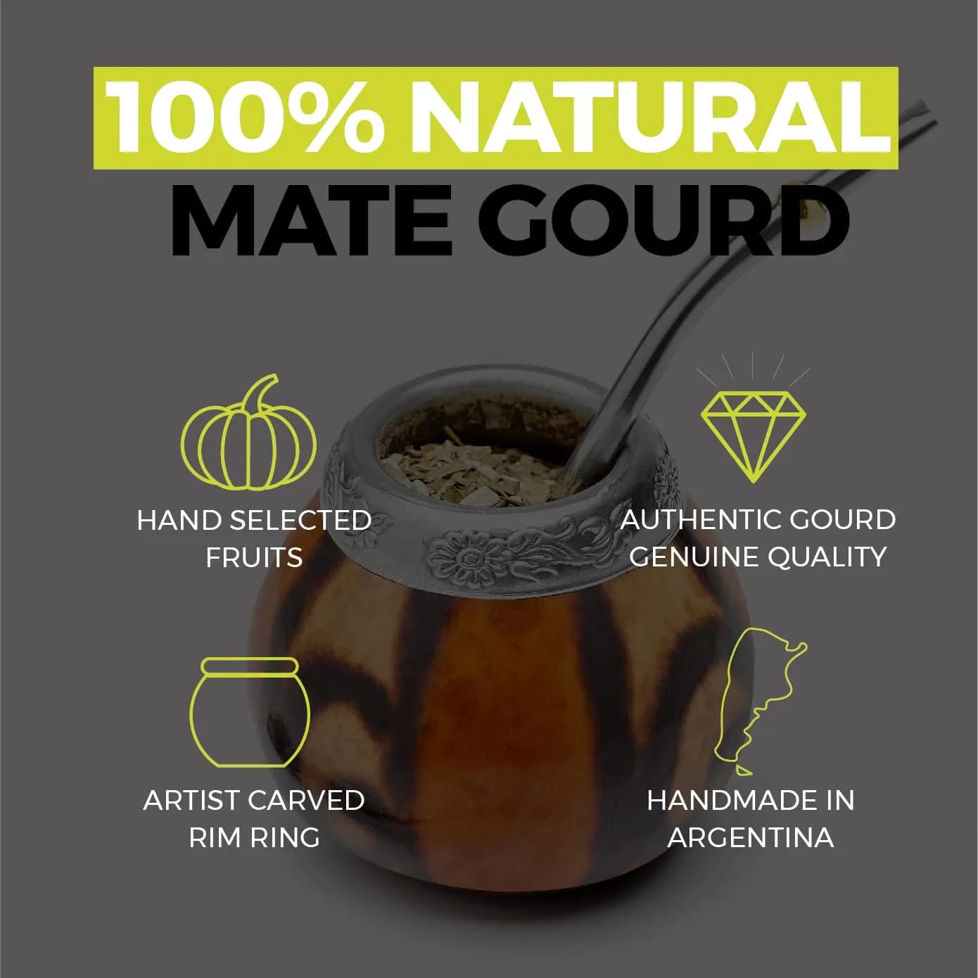 BALIBETOV Natural Wood Yerba Mate Gourd Set - 7 Ounces | Authentic Handmade Argentine Cup - view 4