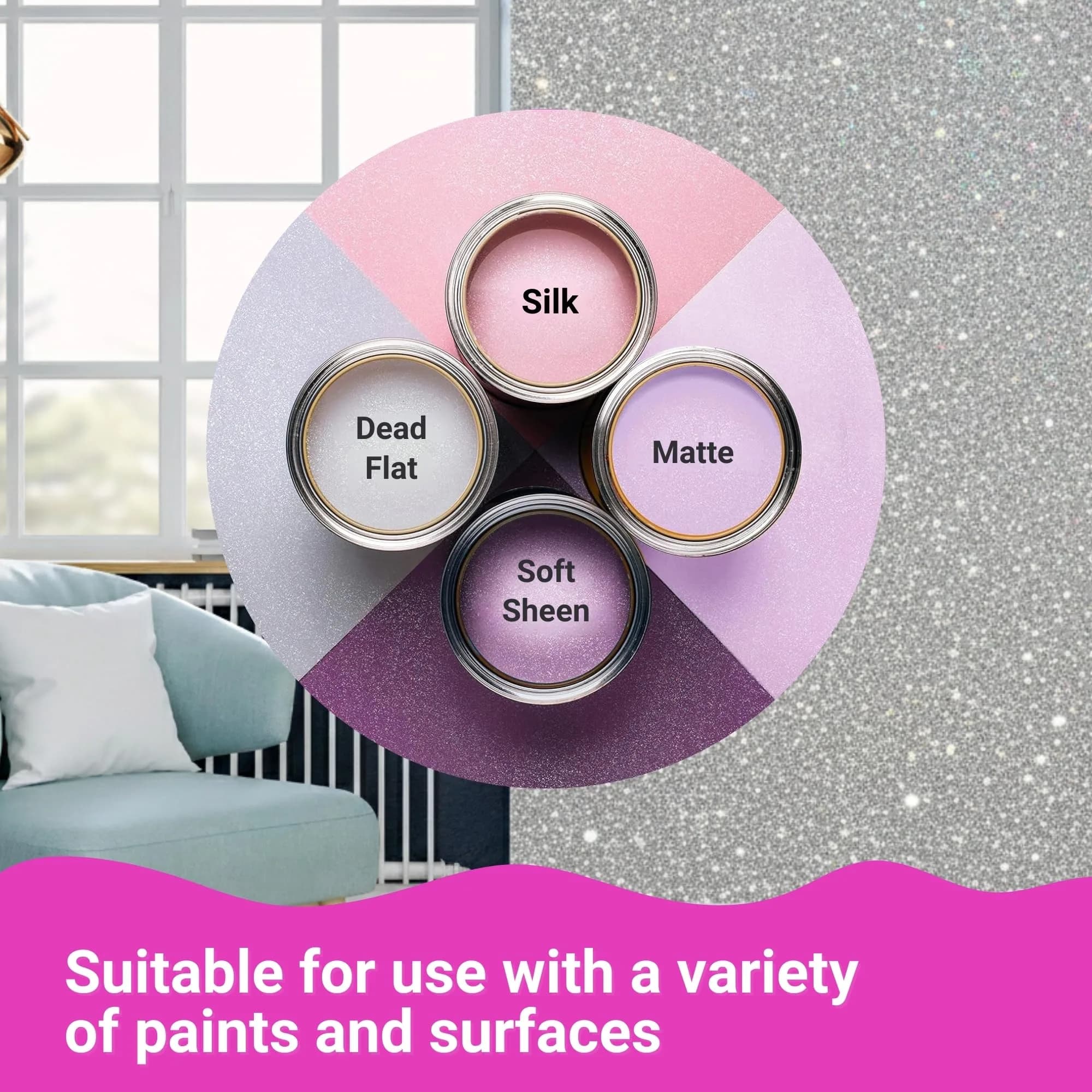 FBGC Pure Silver Glitter Paint Additive 400g (14.11oz) | Adds Sparkle to Walls & Furniture - view 7