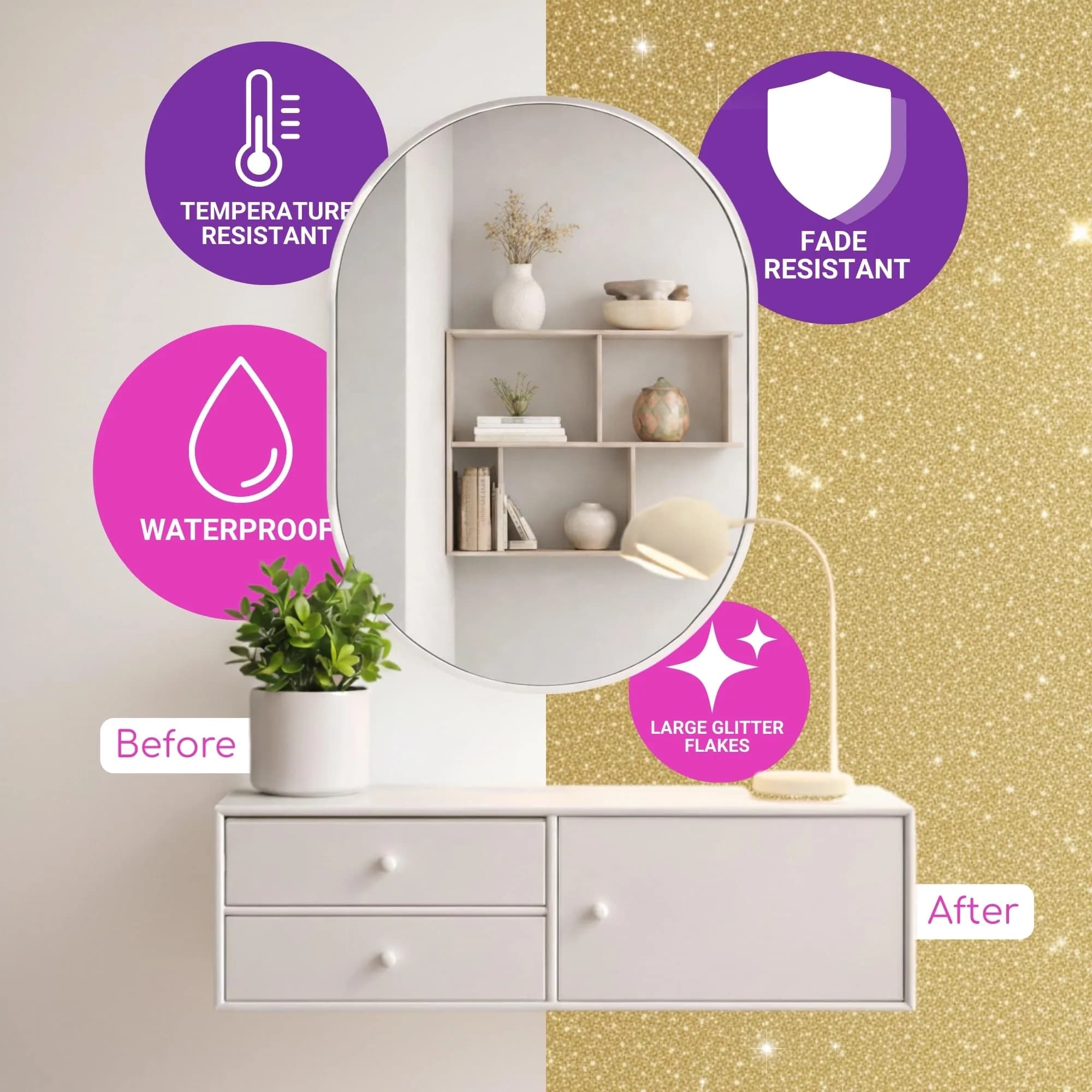 FBGC Pure Silver Glitter Paint Additive - Champagne Gold, 5.3oz (150g) | Adds Sparkle to Walls & Furniture - view 3