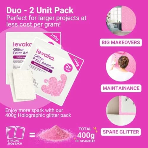 FBGC Pure Silver Holographic Pink Glitter Paint Additive 14.11oz (400g) for Walls & Furniture thumbnail 2