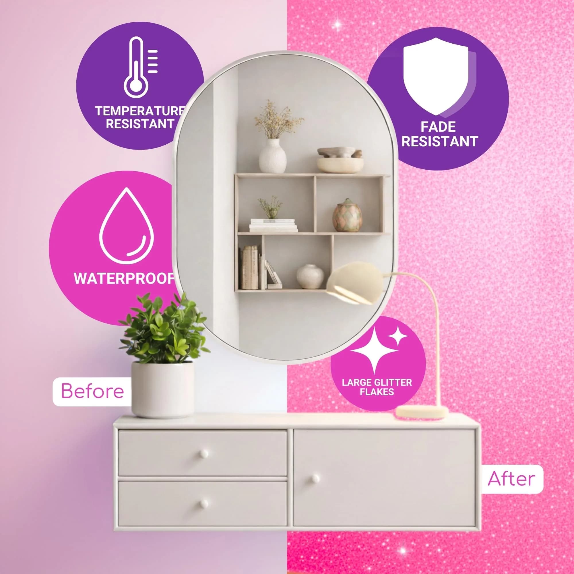FBGC Pure Silver Holographic Pink Glitter Paint Additive 14.11oz (400g) for Walls & Furniture - view 3