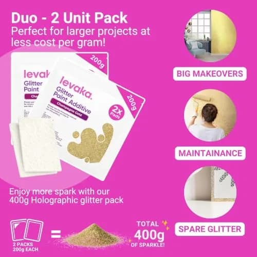 FBGC Pure Silver Glitter Paint Additive - Champagne Gold, 14.11oz (400g) for Walls & Furniture Sparkle thumbnail 2