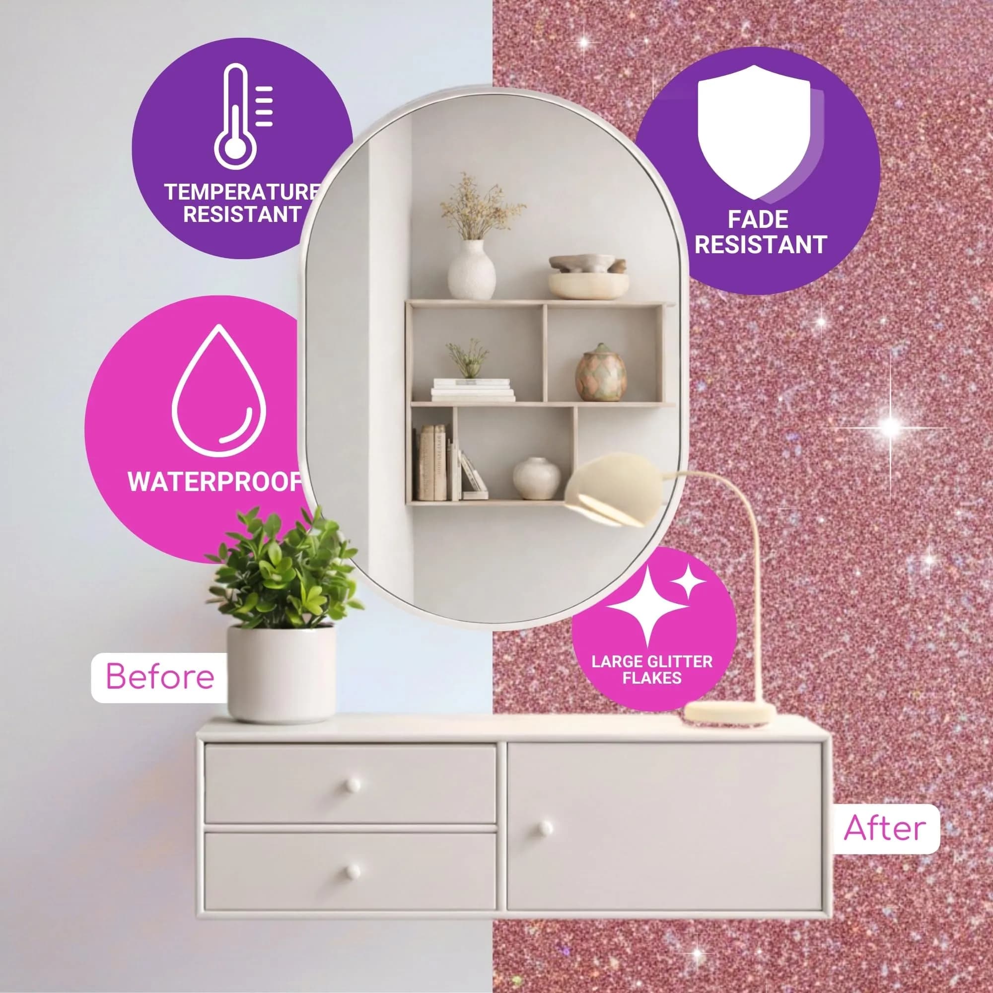 FBGC Pure Silver Glitter Paint Additive - Holographic Rose Gold, 5.3oz (150g) for Walls & Furniture - view 4