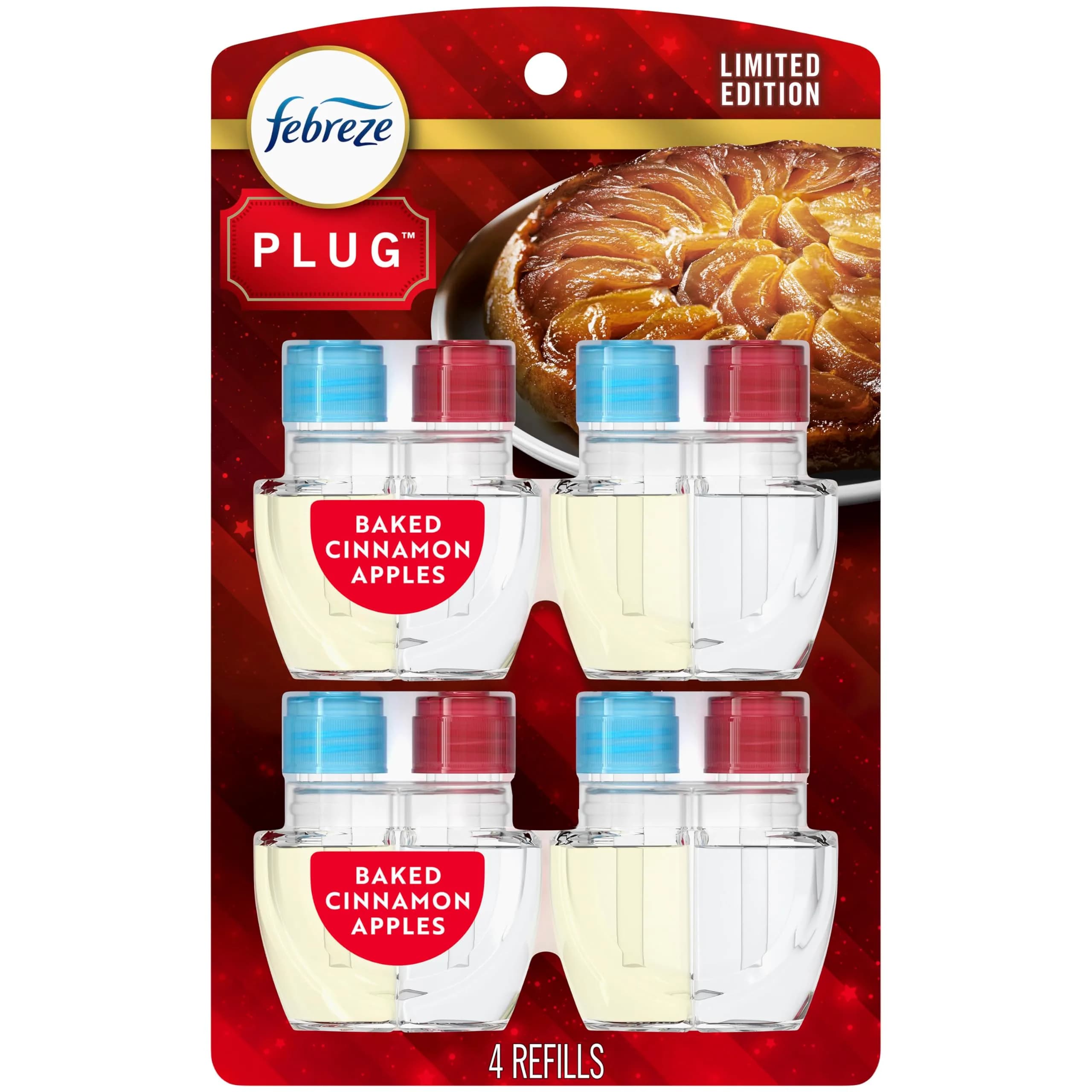 Febreze Fade Defy Plug-In Air Freshener Refills, Baked Cinnamon Apples Scent, 3.5 Fl Oz (4 Count) | Continuous Odor Control - main product image