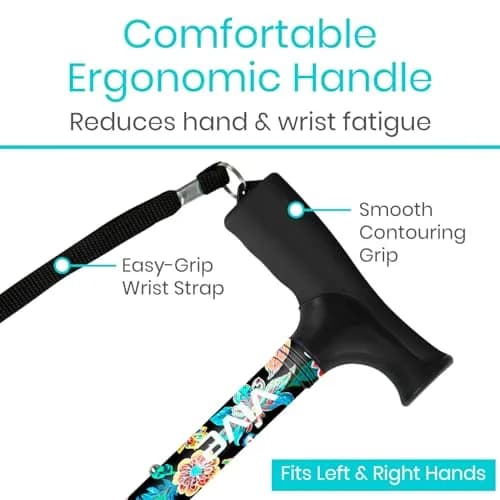 Vive Folding Cane - Adjustable Walking Stick with Ergonomic Grip & Non-Slip Tip, 33"-37" (Neon Flower) thumbnail 4