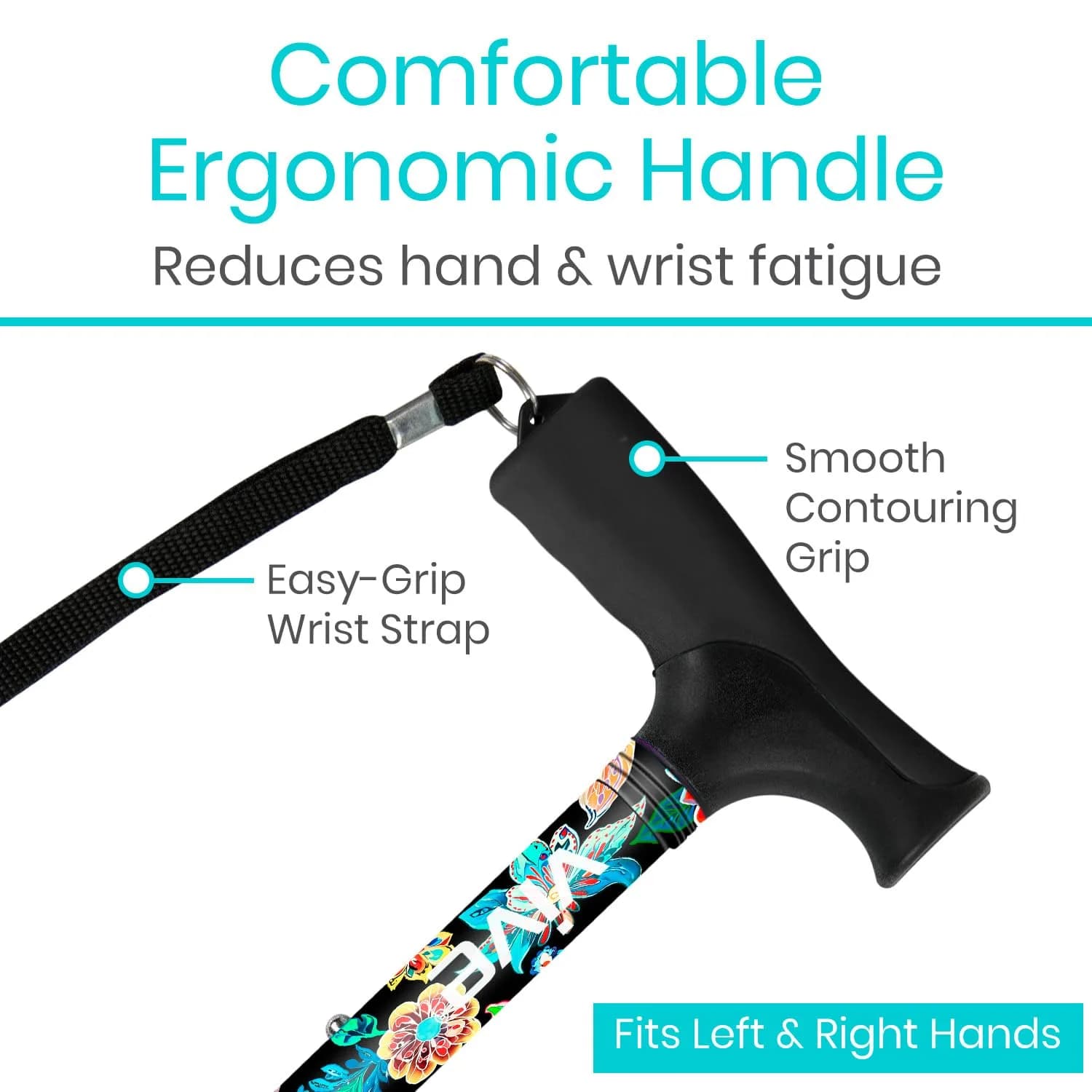 Vive Folding Cane - Neon Flower Pattern, Adjustable Lightweight Aluminum Mobility Aid with Ergonomic Grip - view 4