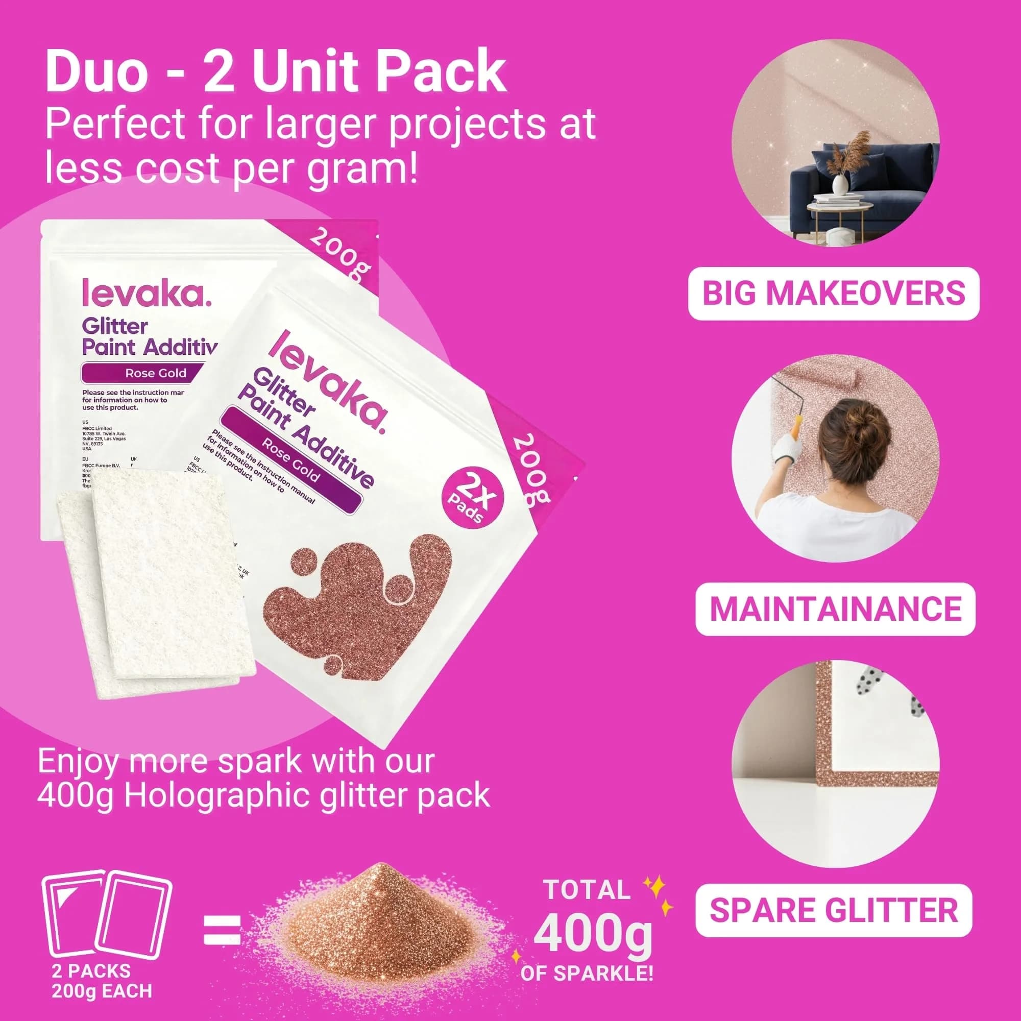 FBGC Pure Silver Rose Gold Glitter Paint Additive 14.11oz | Sparkle for Walls & Furniture - view 2