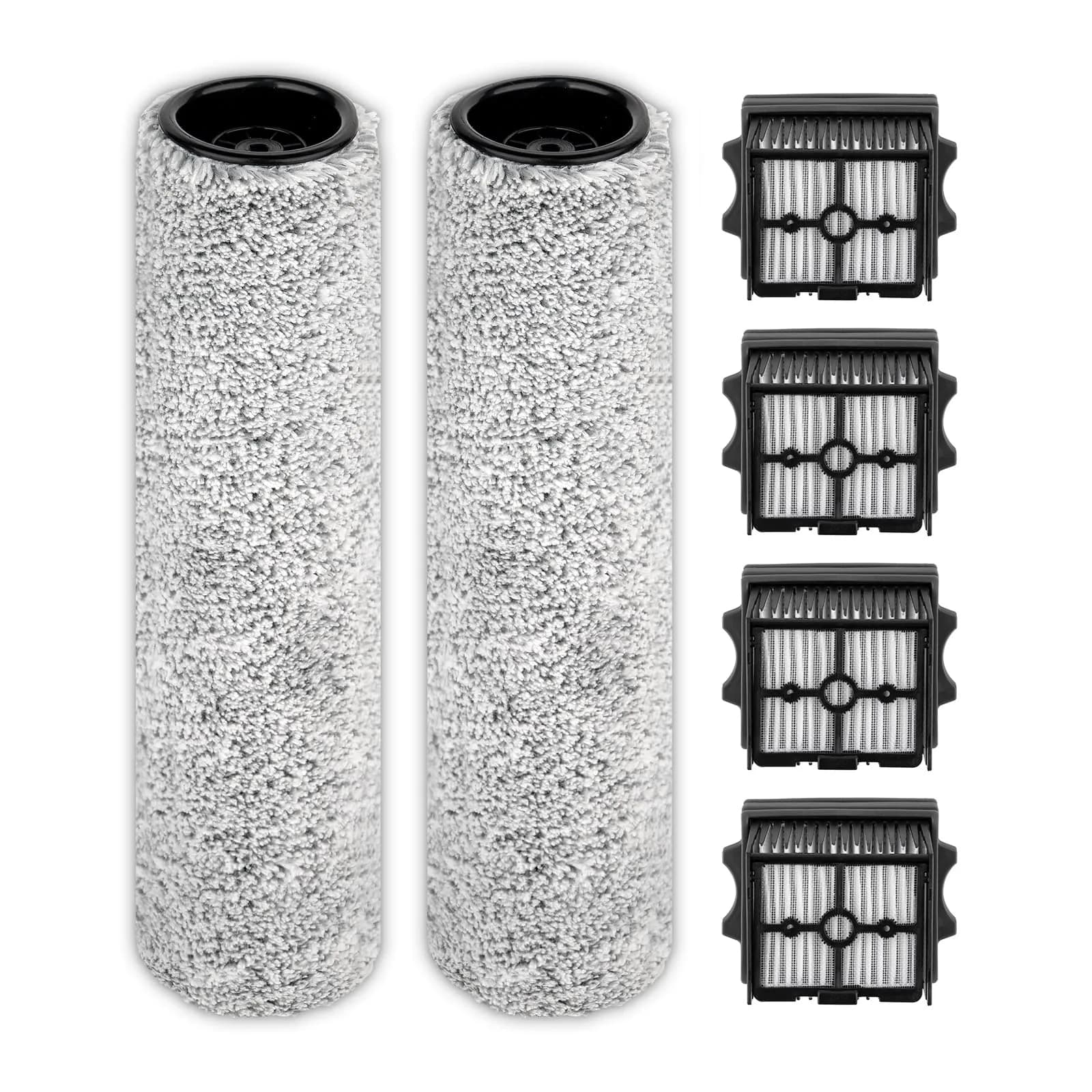 BRUVISH Vacuum Filter Replacement Kit for Tineco Floor One S9 Artist Pro & S6 | HEPA & Brush Rollers, 6 Pack — S9 Artist Pro Brush Roller*2(Excluding handle) + HEPA Filter*4