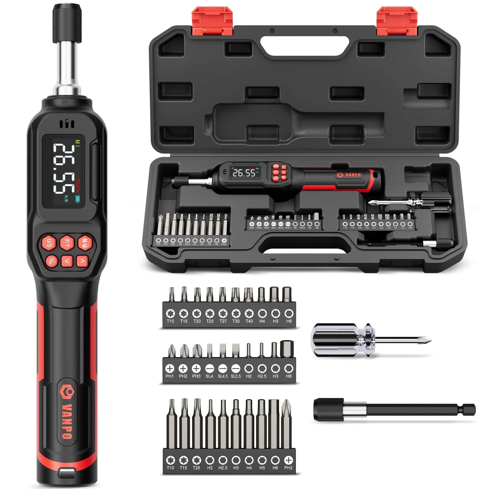 VANPO Digital Torque Screwdriver 1.77-26.55 in.lb (0.2-3Nm) | ±2% Accuracy Precision Tool — 1.77-26.55 in.lb / 31 Piece