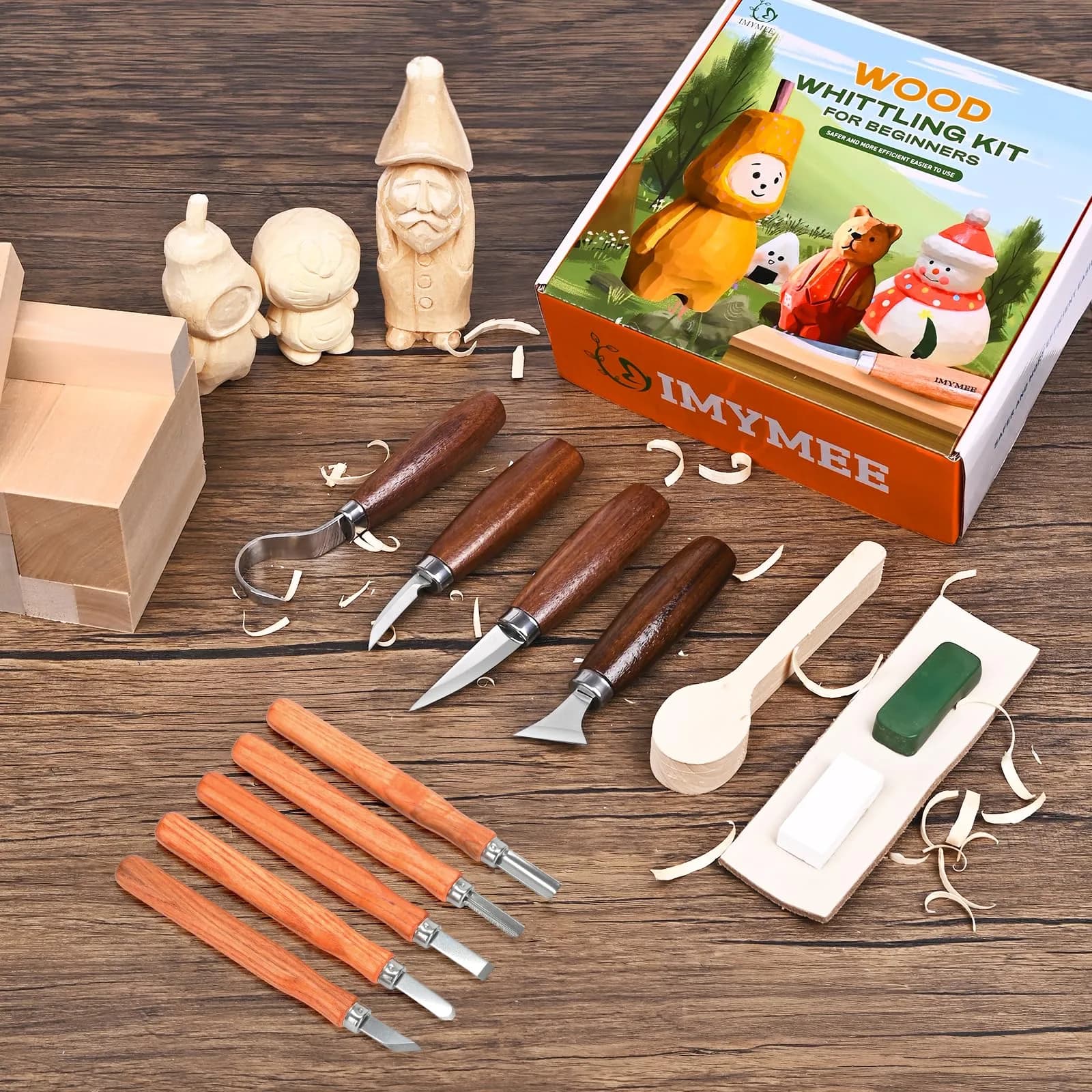 IMYMEE Wood Whittling Kit for Beginners - 25-Piece Set with Basswood Blocks & Carving Tools | Walnut Handles - view 5