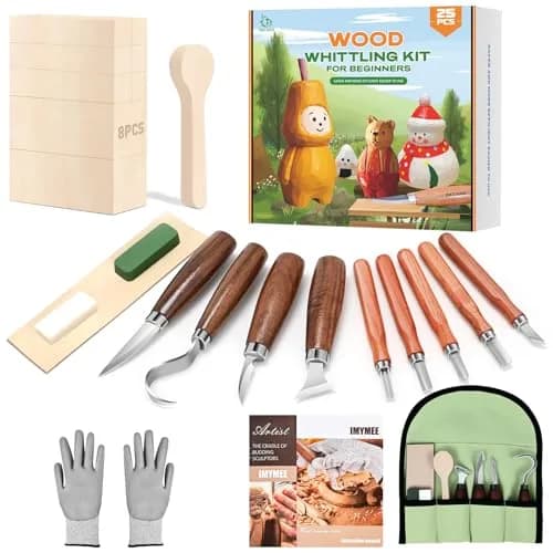 IMYMEE Wood Whittling Kit for Beginners - 25-Piece Set with Basswood Blocks & Carving Tools | Walnut Handles thumbnail 1