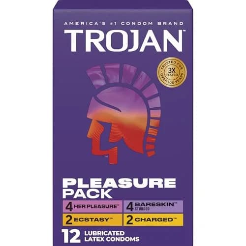 TROJAN Pleasure Pack Assorted Latex Condoms - 12 Count | Natural Feeling & Trusted Protection - main product image