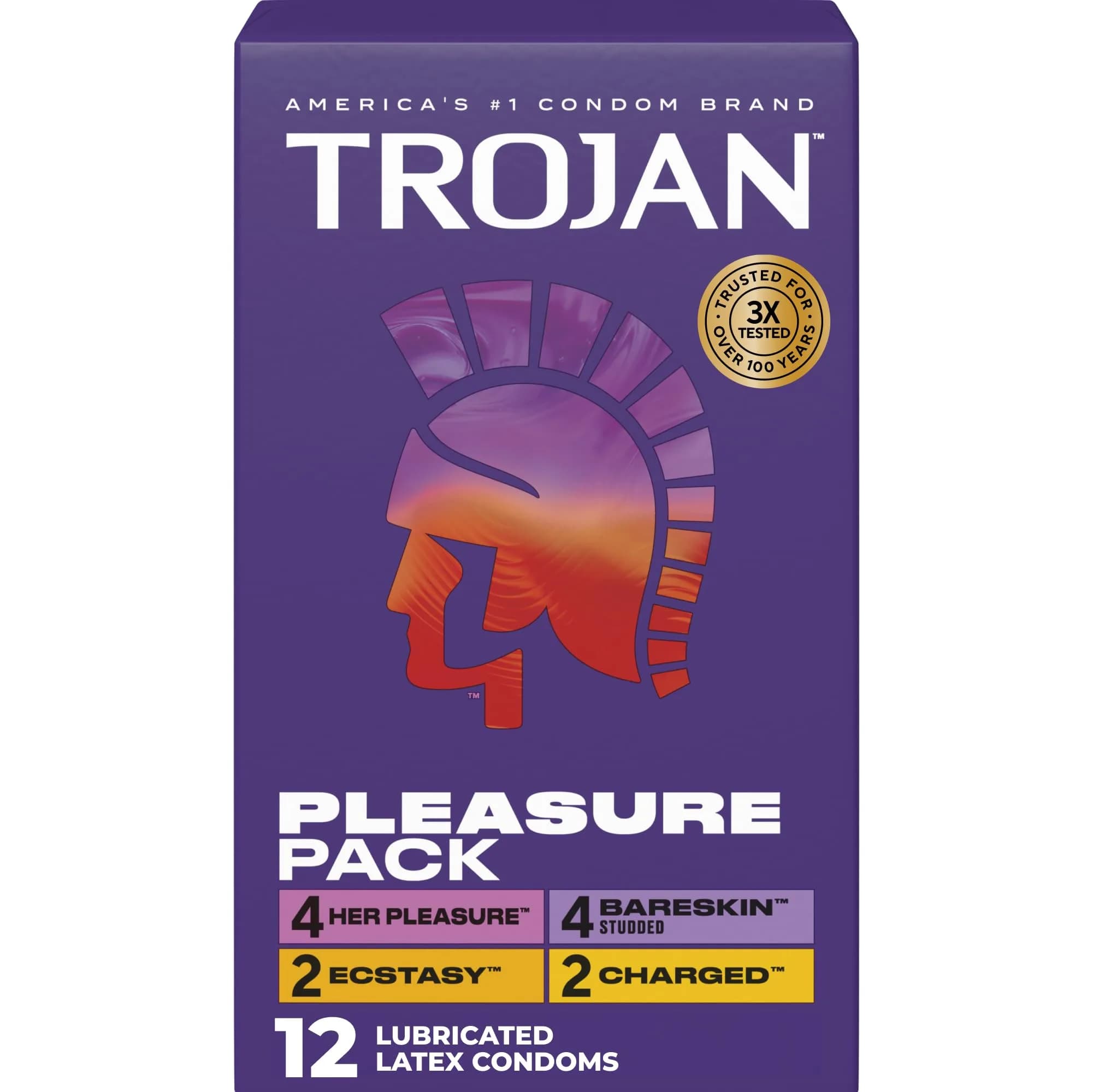 TROJAN Pleasure Pack Assorted Latex Condoms - 12 Count | Natural Feeling & Trusted Protection thumbnail 1