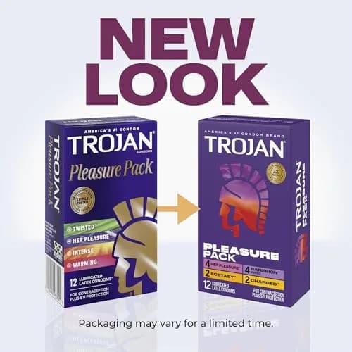 TROJAN Pleasure Pack Assorted Latex Condoms - 12 Count | Natural Feeling & Trusted Protection thumbnail 2