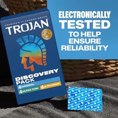 TROJAN Discovery Pack Assorted Latex Lubricated Condoms for Men, 12 Count | Variety Pack: Original, Ultra Thin, Ultra Ribbed thumbnail 8