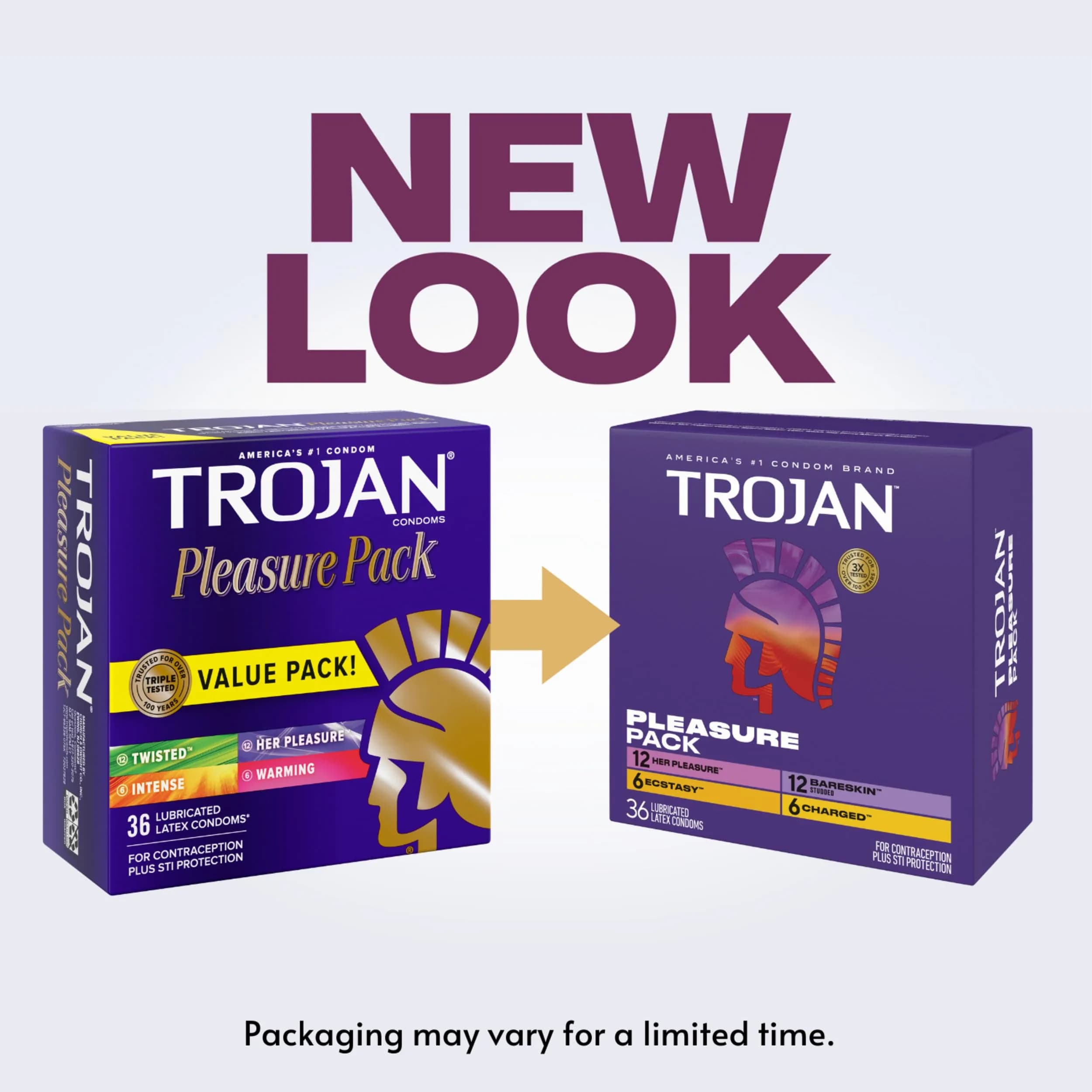 Trojan Pleasure Pack Assorted Latex Lubricated Condoms 36 Count | Variety for Intense Pleasure - view 2