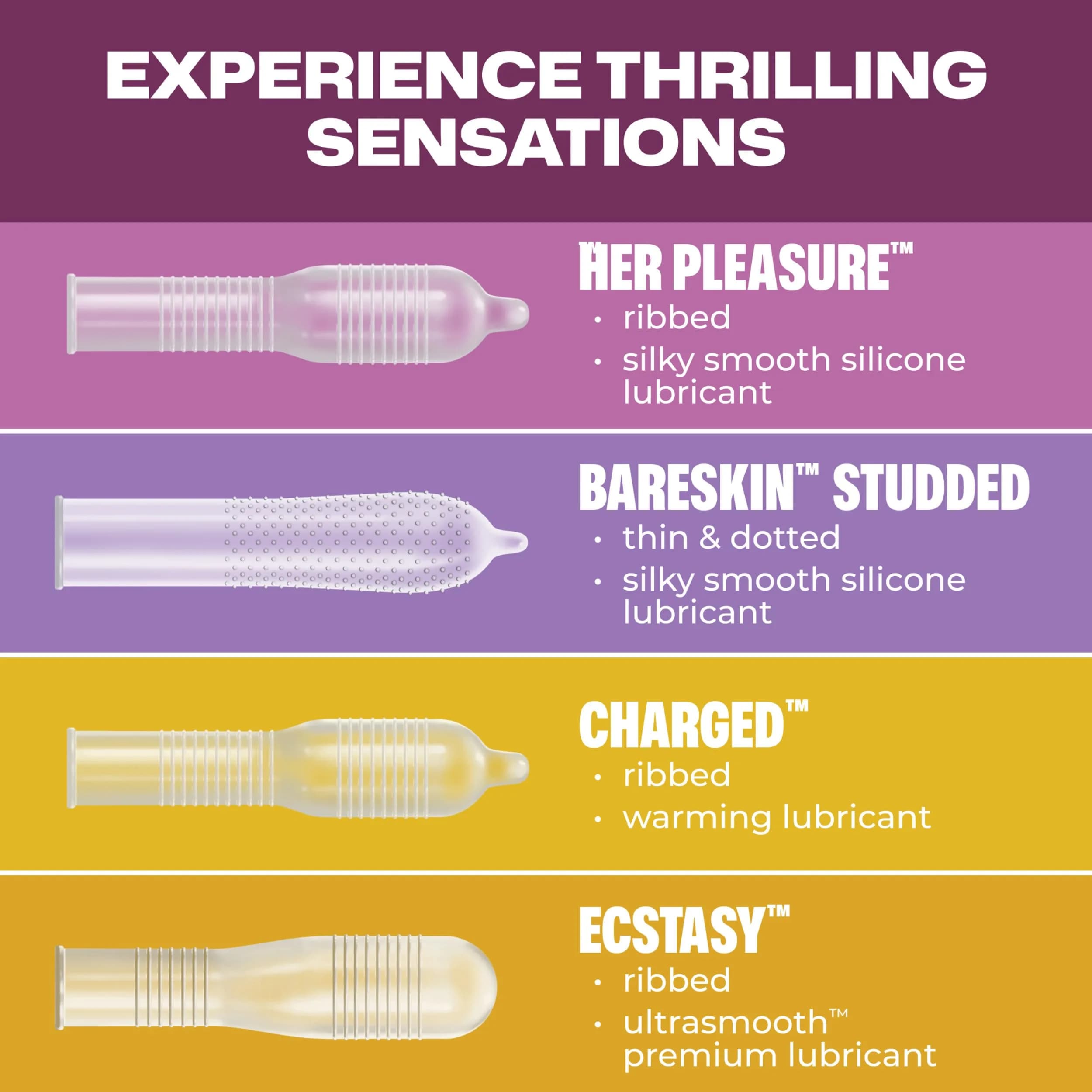 Trojan Pleasure Pack Assorted Latex Lubricated Condoms 36 Count | Variety for Intense Pleasure - view 3