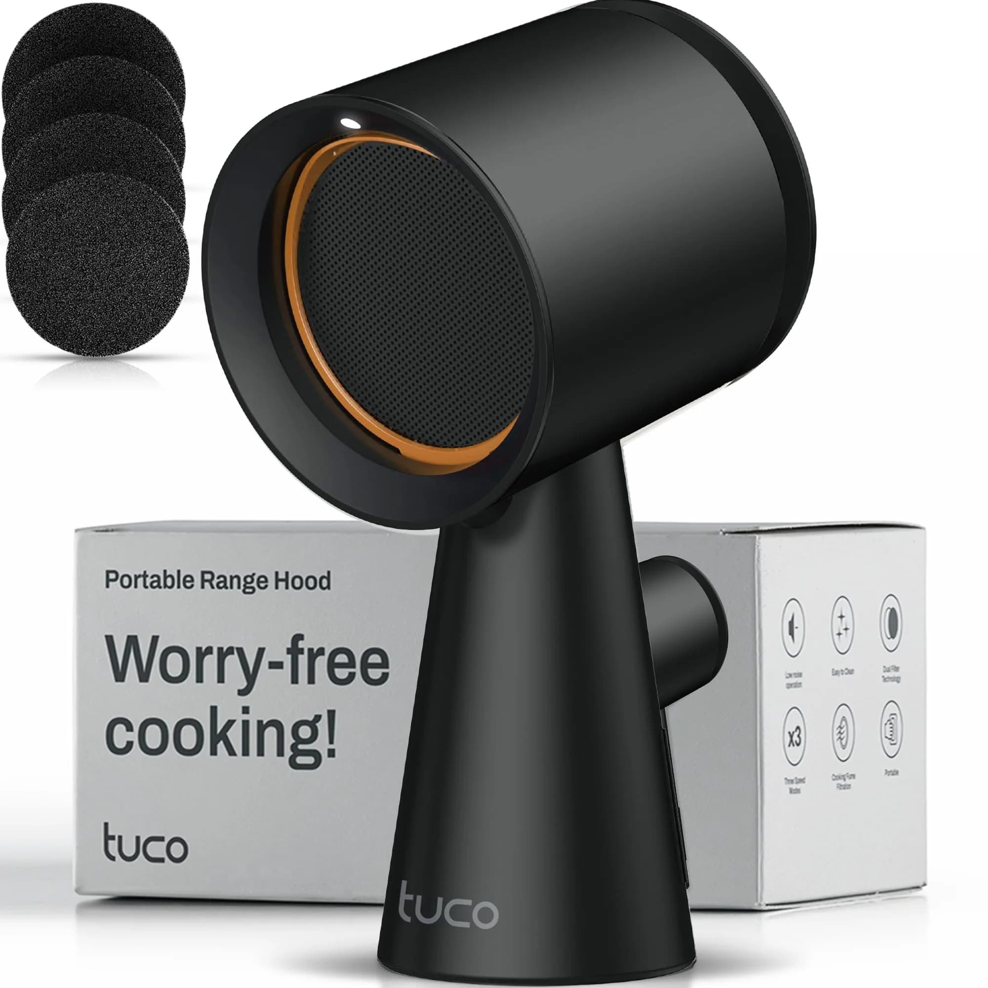 TUCO Portable Range Hood Black 19.7 cm (7.75 in) | ETL Certified Ductless Kitchen Exhaust Fan with 5-Layer Filter — Black
