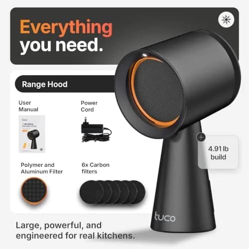 TUCO Portable Range Hood Black 19.7 cm (7.75 in) | ETL Certified Ductless Kitchen Exhaust Fan with 5-Layer Filter thumbnail 9