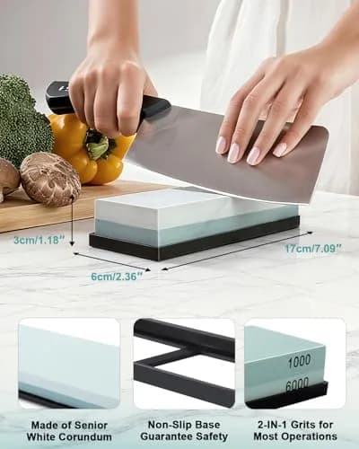 MIDO Professional Abrasive 1000/6000 Grit Knife Sharpening Stone Dual Sided Whetstone with Non-Slip Rubber Base, 18cm (7.09") thumbnail 3