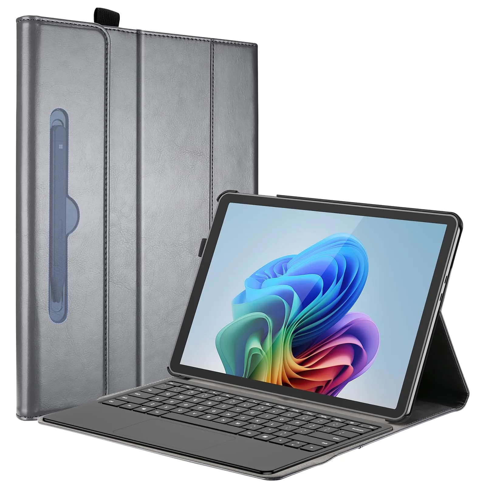 ProCase Premium PU Leather Folio Stand Case for Surface Pro 12" (2025 Release), Grey | Wireless Pen Charging & Multi-Angle Stand — Grey