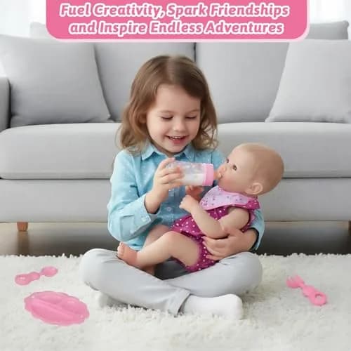 CARANOVO Baby Doll Feeding & Caring Set, 7-Piece Kit for 10-17 Inch Dolls, Pink thumbnail 8