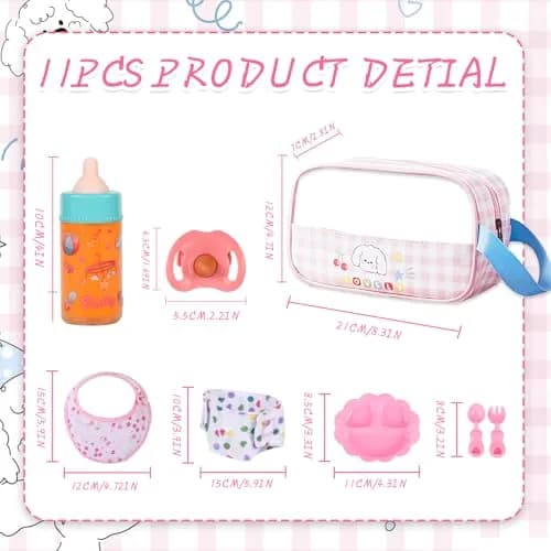 CARANOVO Baby Doll Feeding & Caring Set, 7-Piece Kit for 10-17 Inch Dolls, Pink thumbnail 4