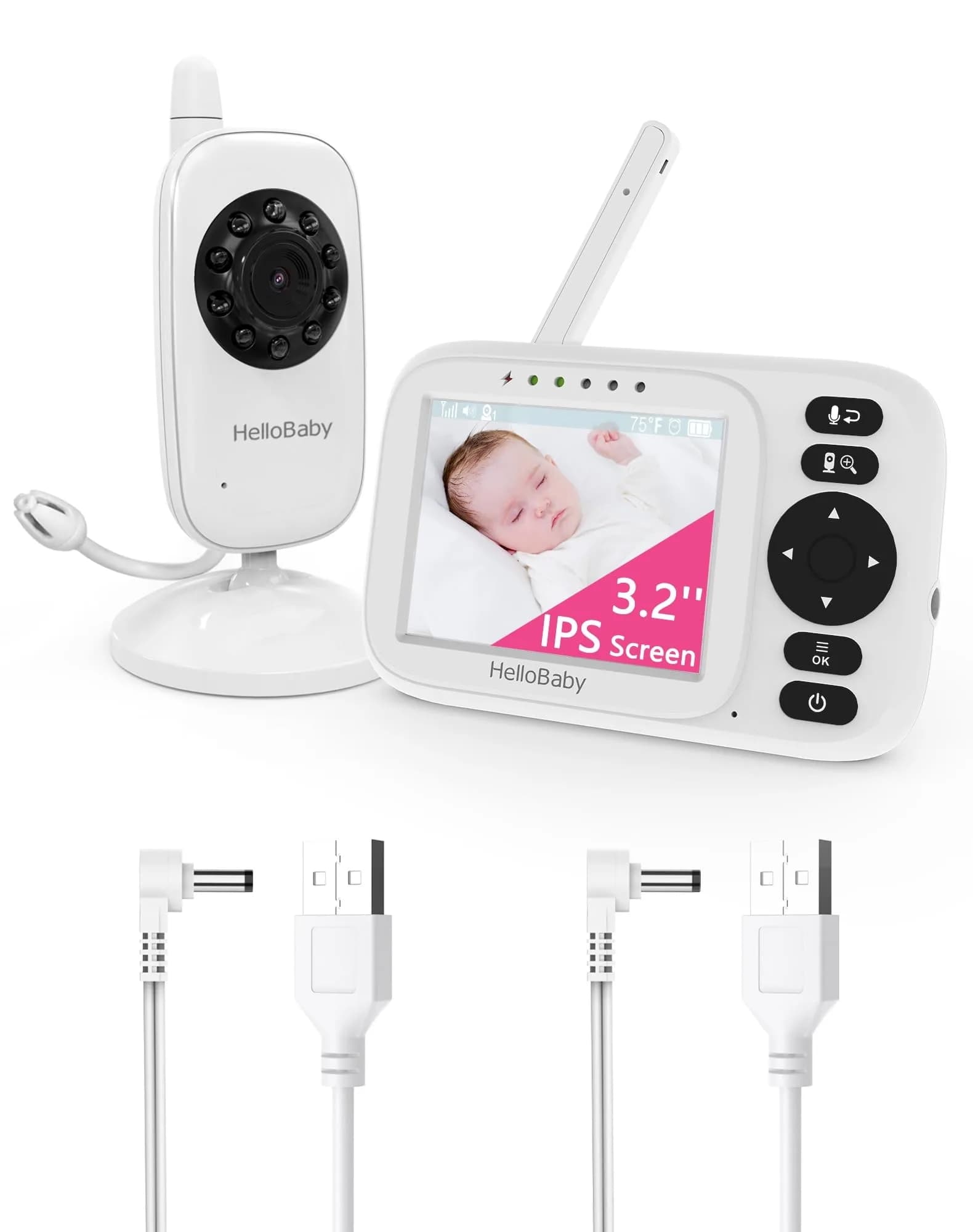 HelloBaby HB2438plus Video Baby Monitor with 3.2" Screen & 1 Camera | No WiFi, 1000ft Range, 2-Way Talk - main product image