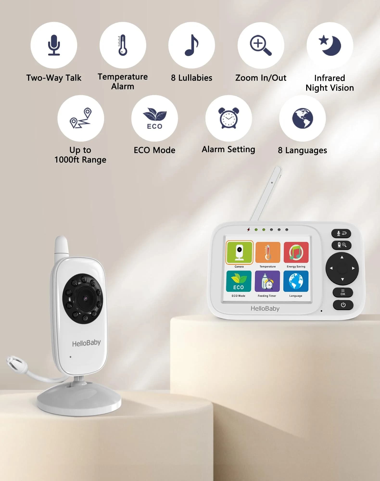 HelloBaby HB2438plus Video Baby Monitor with 3.2" Screen & 1 Camera | No WiFi, 1000ft Range, 2-Way Talk - view 2