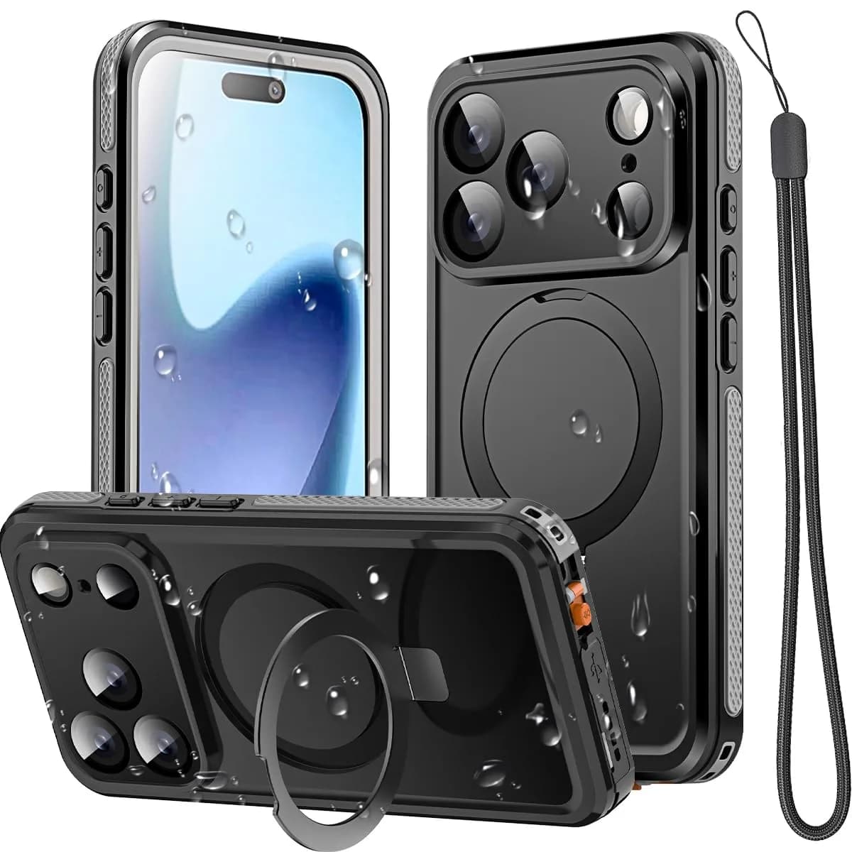 AICase Magnetic iPhone 17 Pro Case Waterproof Magsafe 6.3" | Shockproof & Dustproof — Black with MagSafe+Stand