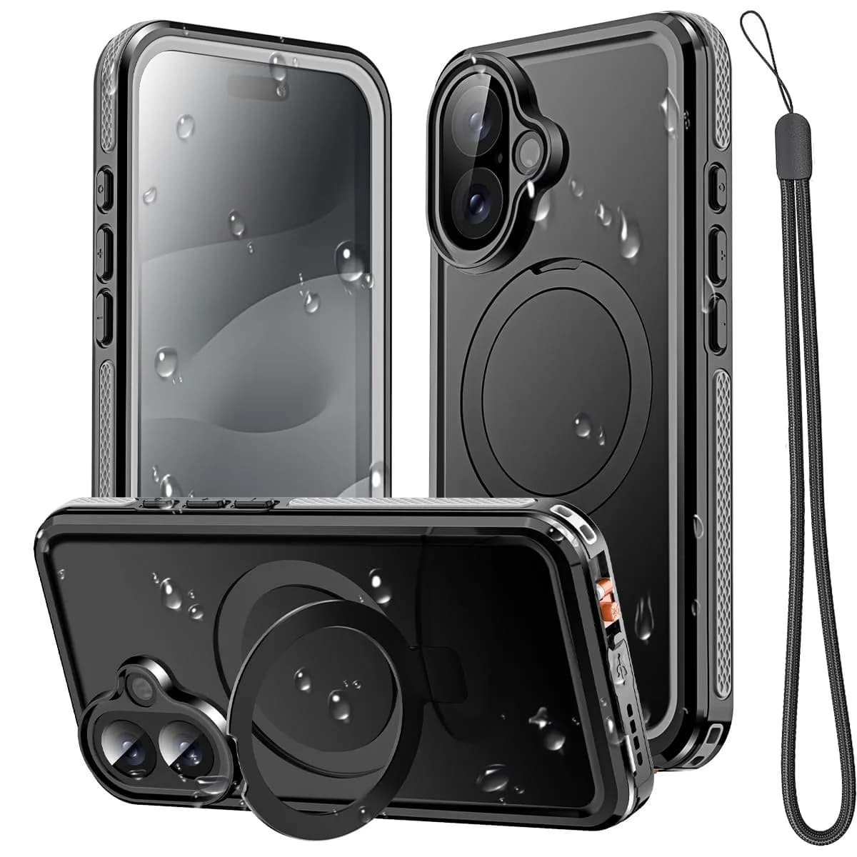 AICase Magnetic iPhone 17 Pro Case Waterproof Magsafe 6.3" | Shockproof & Dustproof — Black with MagSafe+Stand / iPhone 17