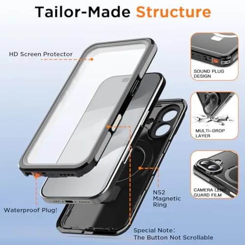 AICase Magnetic for iPhone 17 Case Waterproof Magsafe 6.3'' | IP68 Underwater Shockproof with Ring Stand thumbnail 7