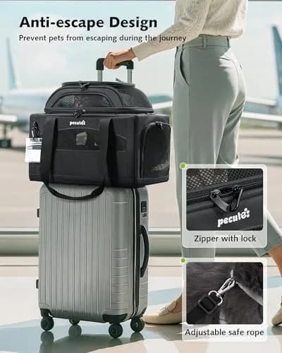 Pecute Top Expandable Airline Approved Pet Carrier for Cats, Dark Gray | Compact & Ventilated thumbnail 8