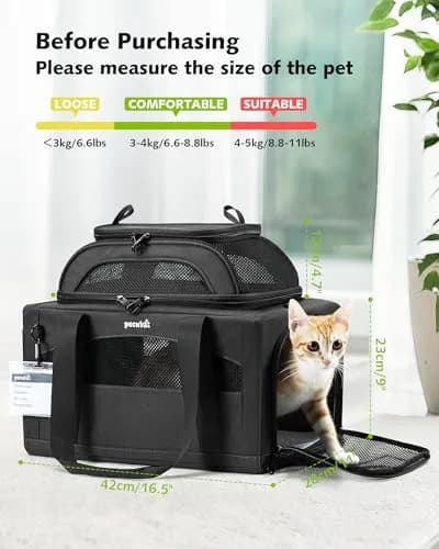Pecute Top Expandable Airline Approved Pet Carrier for Cats, Dark Gray | Compact & Ventilated thumbnail 2