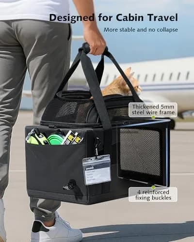 Pecute Top Expandable Airline Approved Pet Carrier for Cats, Dark Gray | Compact & Ventilated thumbnail 3