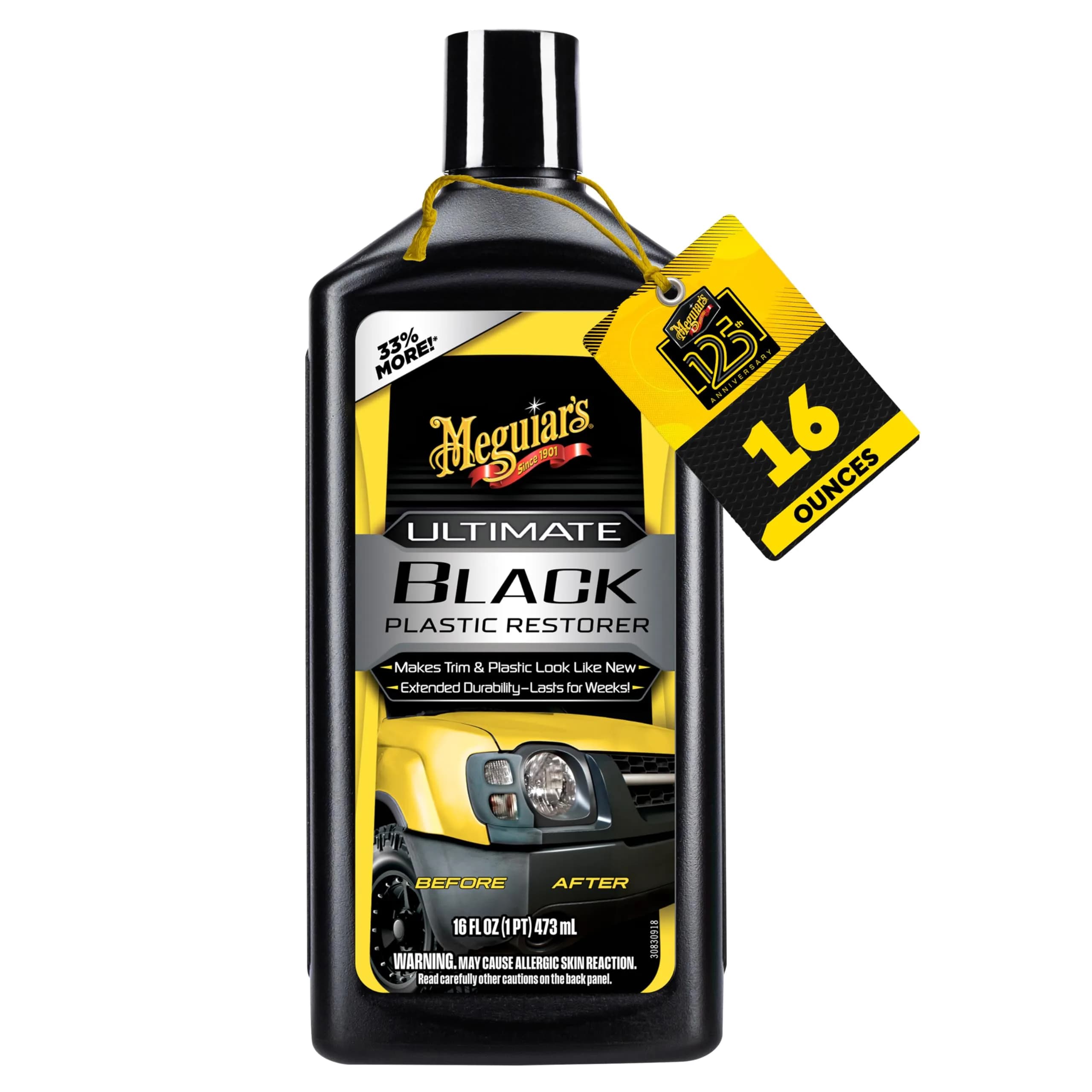 Meguiar's Ultimate Black Plastic Restorer 16 Oz | Deep UV Protection, Long-Lasting Gloss, Fast-Drying