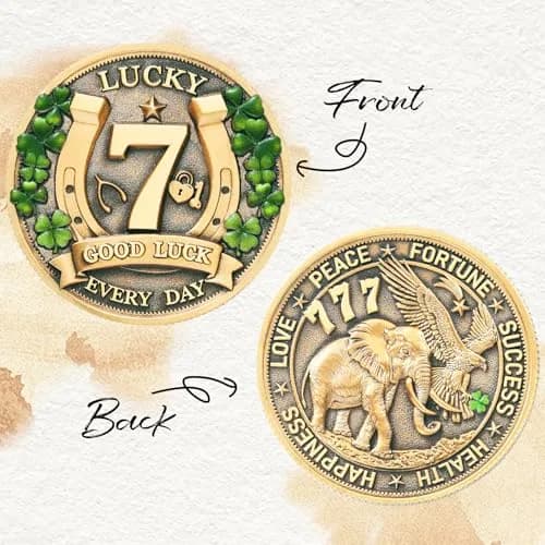 LParkin Lucky Coin Charm 1.57 inches | Four Leaf Clover & Elephant Prosperity Token thumbnail 6