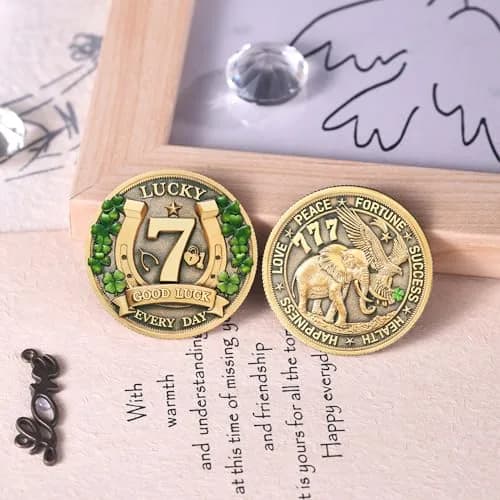 LParkin Lucky Coin Charm 1.57 inches | Four Leaf Clover & Elephant Prosperity Token thumbnail 7