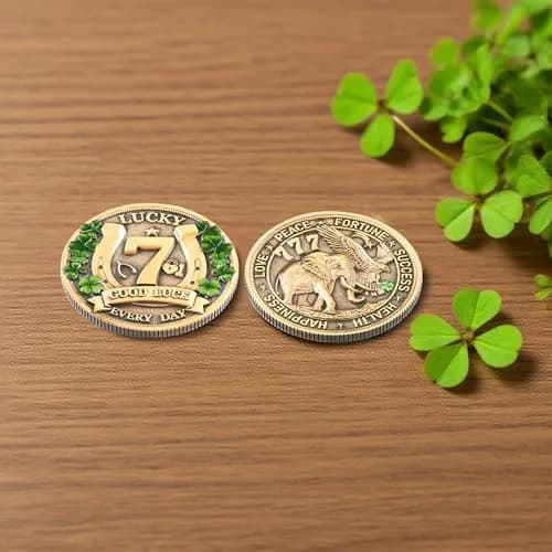 LParkin Lucky Coin Charm 1.57 inches | Four Leaf Clover & Elephant Prosperity Token thumbnail 2