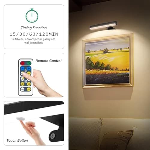 EUIOKUN Wireless Picture Light with Remote | Battery Operated Wall Sconces for Wall Decor thumbnail 4