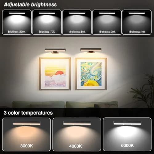 EUIOKUN Wireless Picture Light with Remote | Battery Operated Wall Sconces for Wall Decor thumbnail 2