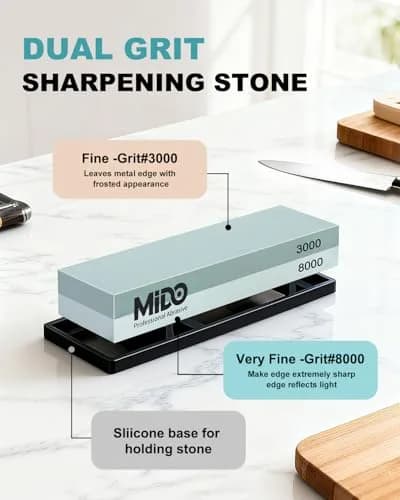 MIDO Professional Abrasive Knife Sharpening Stone 3000/8000 Grit Whetstone with Non-Slip Rubber Base, 19 cm (7.09 in) thumbnail 2