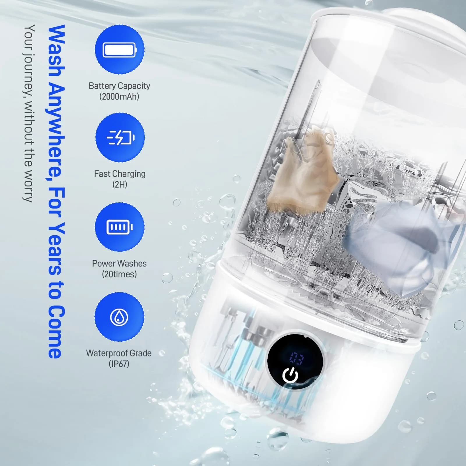 SUNHAIXIA White Washer FC243B Portable Mini Washing Machine | Compact Deep Cleans Underwear, Baby Clothes, Small Laundry (White) - view 4
