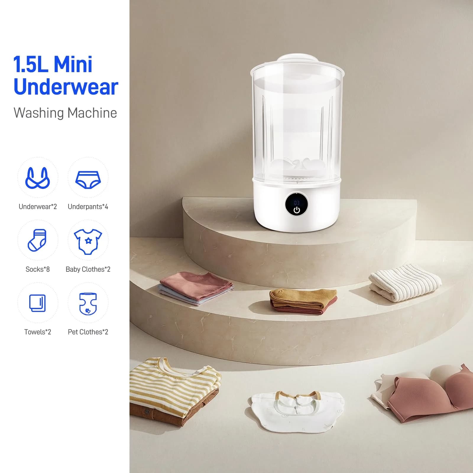 SUNHAIXIA White Washer FC243B Portable Mini Washing Machine | Compact Deep Cleans Underwear, Baby Clothes, Small Laundry (White) - view 7