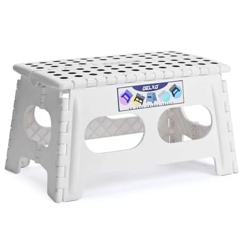 Delxo Wide Folding Step Stool for Kids & Adults, 15-Inch Extra Wide Platform, White | Safe & Sturdy for Home & Office Use - main product image