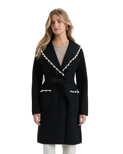 NVLT Women’s Mink Eyelash Wrap Coatigan with Pearl Trim | Feminine Fall Layer (70-120 chars) thumbnail 1