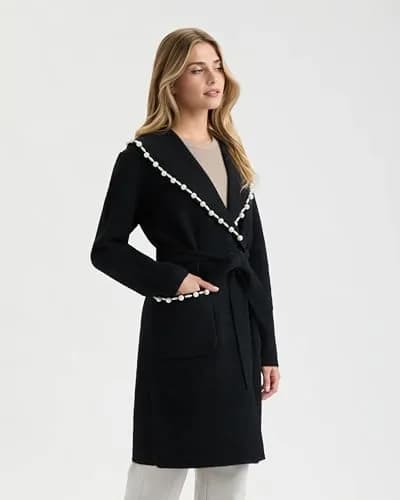 NVLT Women’s Mink Eyelash Wrap Coatigan with Pearl Trim | Feminine Fall Layer (70-120 chars) thumbnail 3