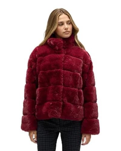 NVLT Women’s Wide Stripe Faux Fur Jacket | Soft Faux Bunny Fur, Stand Collar, Fall Style thumbnail 1