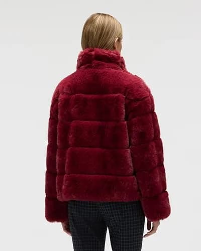 NVLT Women’s Wide Stripe Faux Fur Jacket | Soft Faux Bunny Fur, Stand Collar, Fall Style thumbnail 2