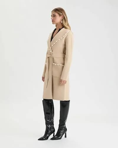 NVLT Women’s Mink Eyelash Wrap Coatigan with Pearl Trim | Feminine Modern Layer (70-120 chars) thumbnail 3